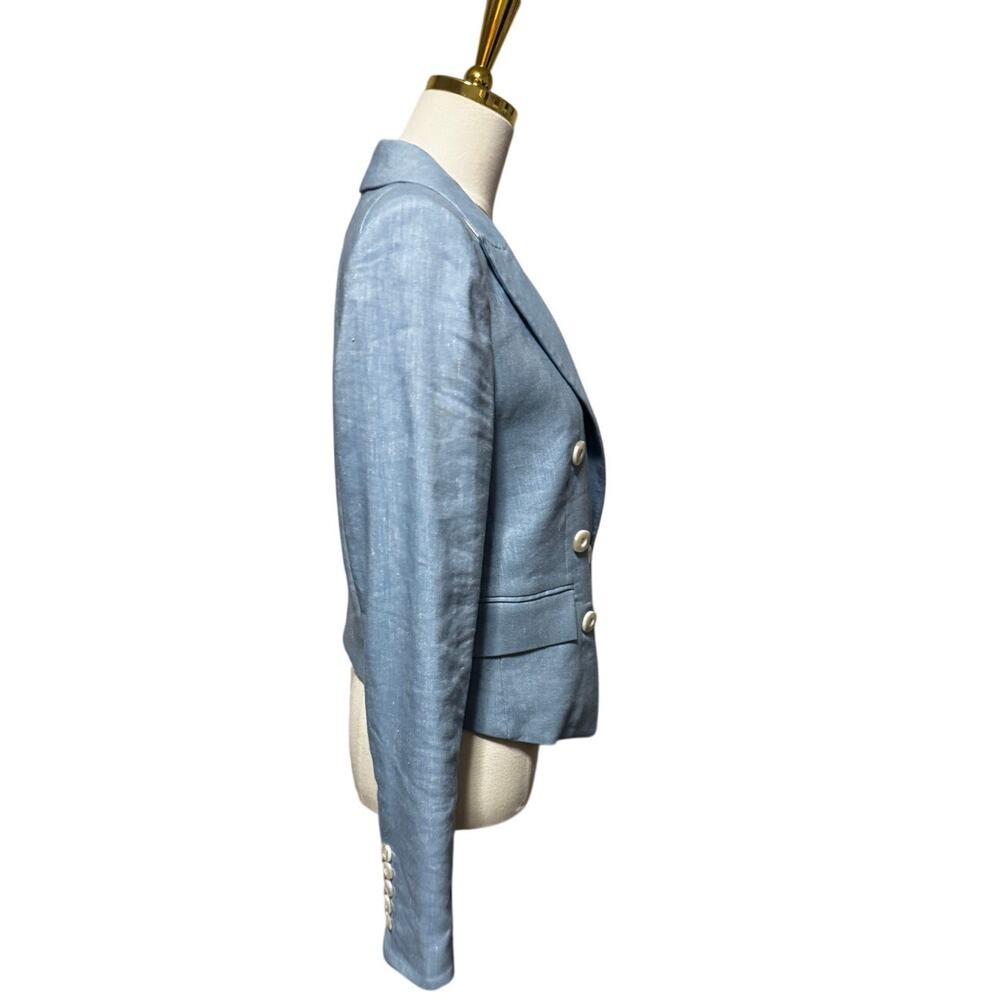 Veronica Beard Diego Lake Blue Linen Blend Dickey Double Breasted Blazer Size 2 - Picture 3 of 7